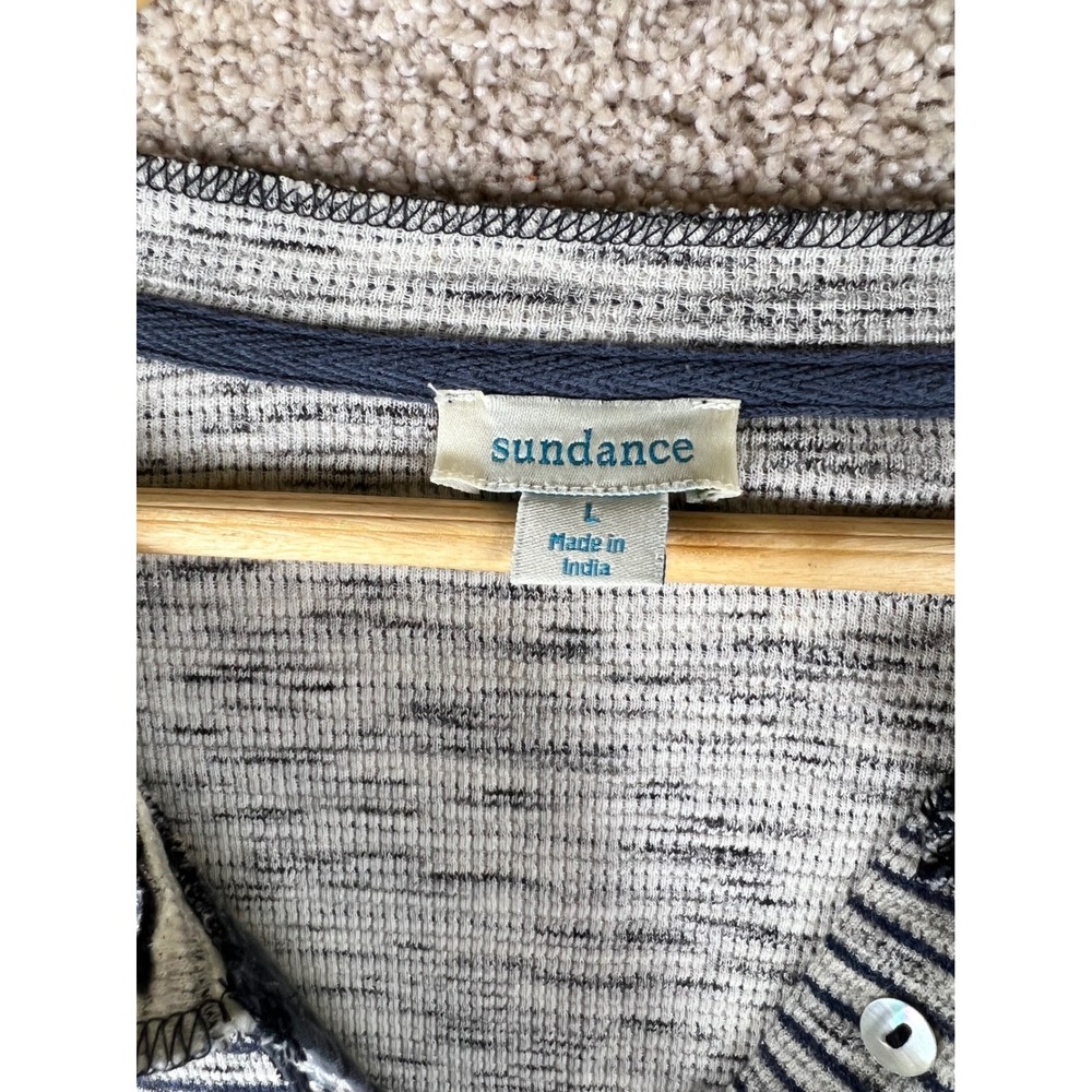 Sundance Womens Blue Striped Waffle Knit Henley Top Embroidered Detail Large - Picture 4 of 9